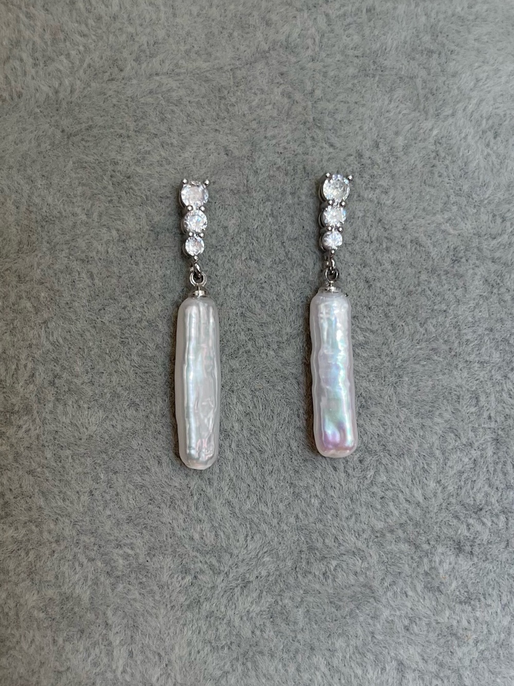 Natural Baroque Pearl Drop Earrings with Cubic Zirconia - 925 silver posts
